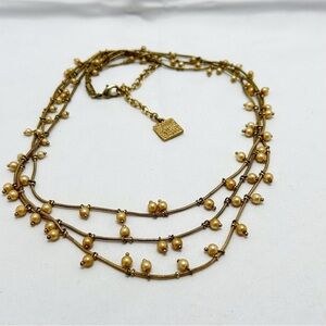 Vintage Anne Klein, Triple Strand, Gold And Tiny Pearl Necklace